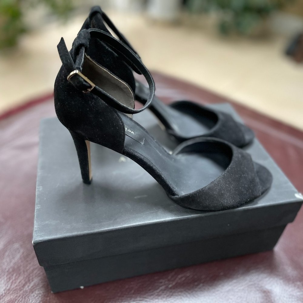 AnnTaylor Black Suede Heels Ankle Strap 8.5